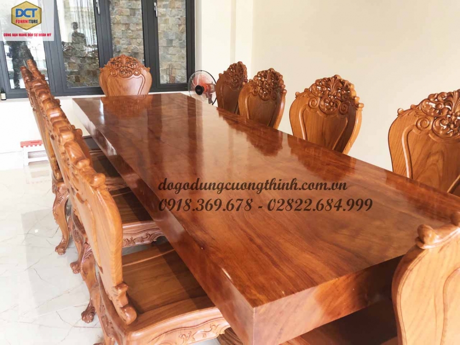 bàn ghế ăn gỗ gõ đỏ nguyên tấm
